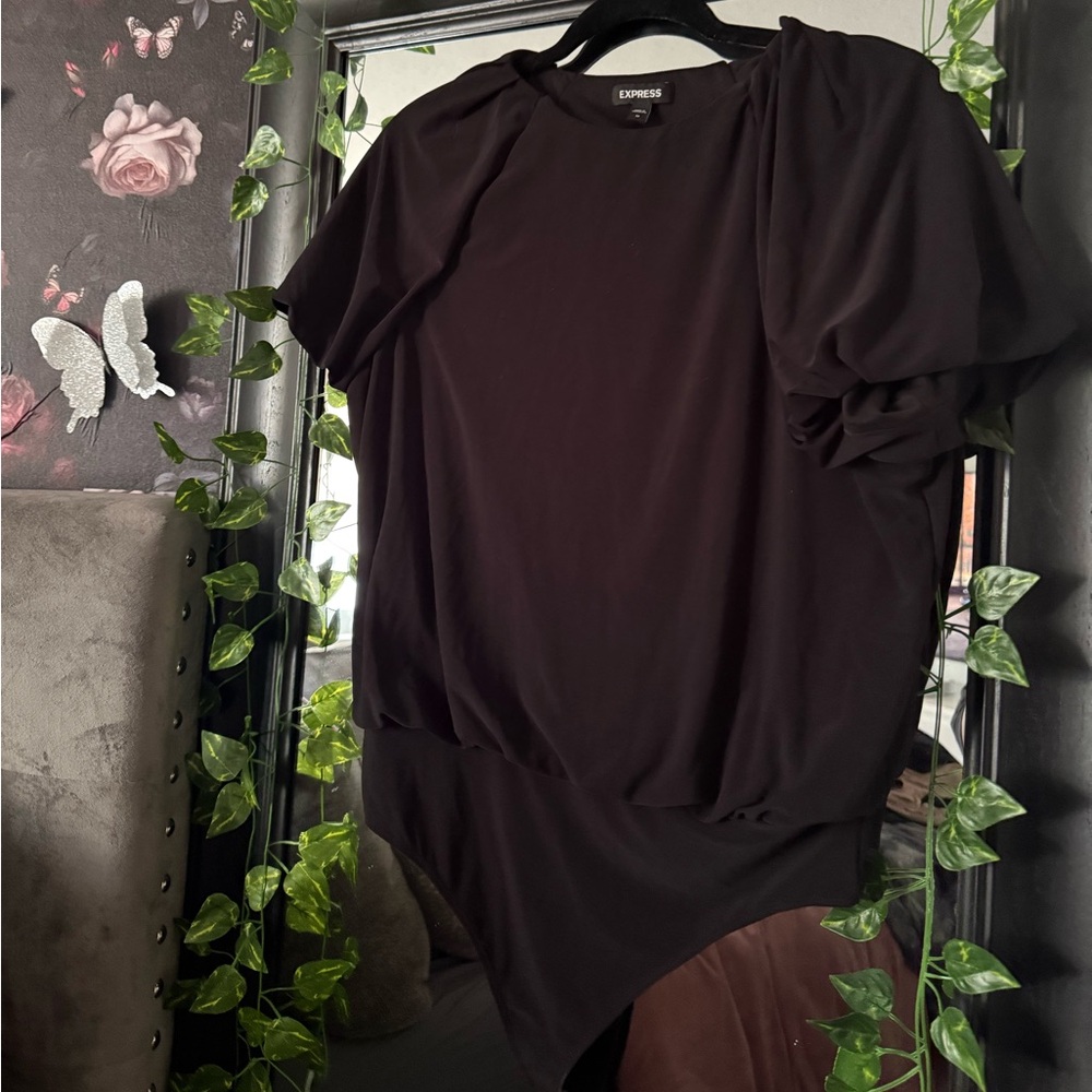 Express Black Puff Sleeve Bodysuit